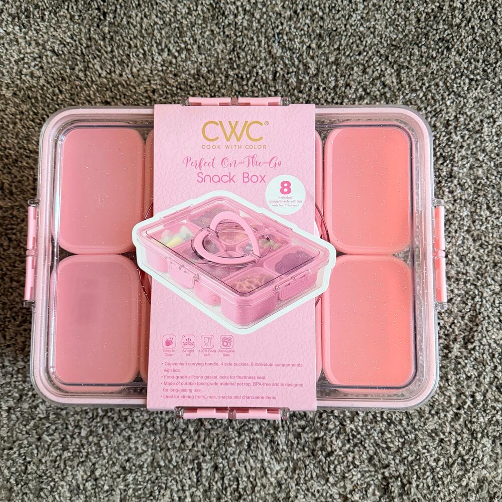 CWC Pink Snackle Box 8 Compartment Snack Box Sealed To Go Container New